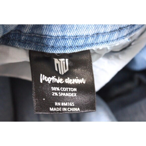 MOTIVE DENIM JEANS Blue Skull Graphic Rhinestone Print Stretch Tag 32X32 (32X31) - Picture 15 of 15